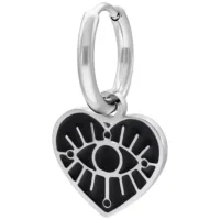 Orecchini in argento con ciondolo a cuore e design a occhio su sfondo bianco