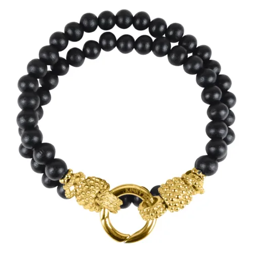 Bracciale nero con accenti dorati, lunghezza 190mm, su sfondo bianco