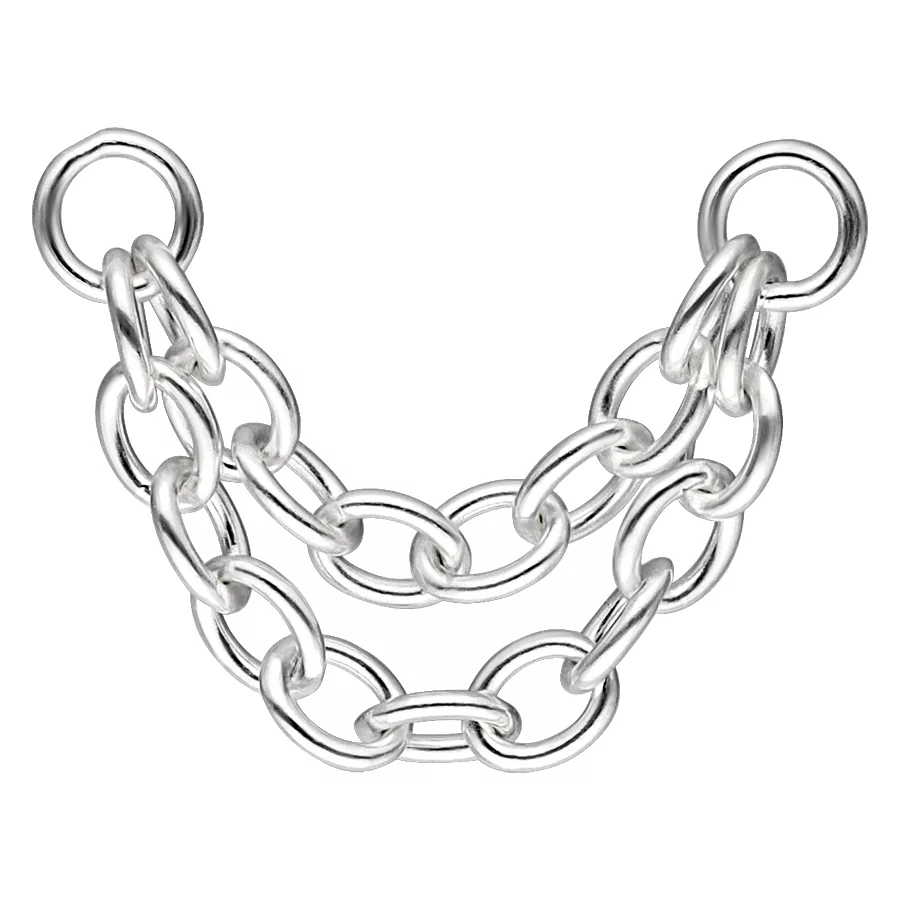 Doppia catena piercing argento, 15 mm, su sfondo bianco