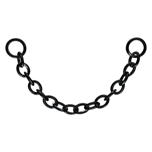 Catena piercing nera in argento, lunga 20 mm, su sfondo bianco