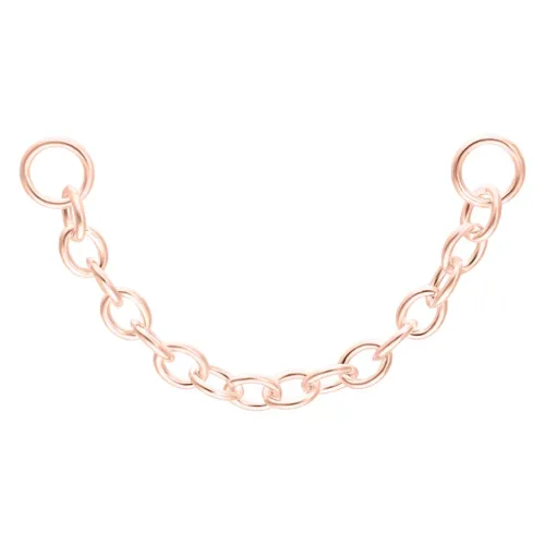 Catena di collegamento per piercing in oro rosa 25mm su sfondo bianco