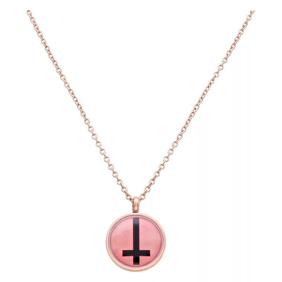 Apricot Cross collana in oro rosa Collana unisex con ciondolo color albicocca e croce nera su sfondo bianco