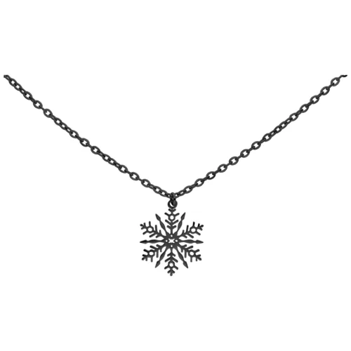 Collana fiocco di neve nera in acciaio chirurgico, lunga 60 cm su sfondo bianco