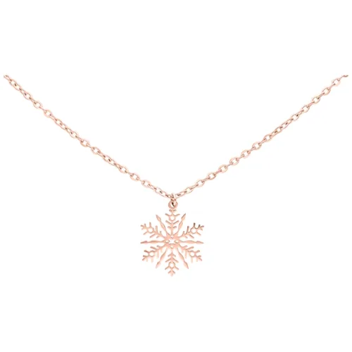 Collana in oro rosa con ciondolo a fiocco di neve su sfondo bianco