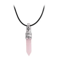 Collana Gluttony rosa con ciondolo argento e cordino in pelle nera