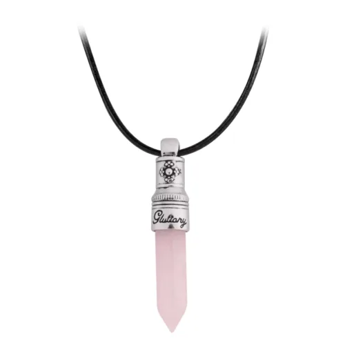 Collana Gluttony rosa con ciondolo argento e cordino in pelle nera