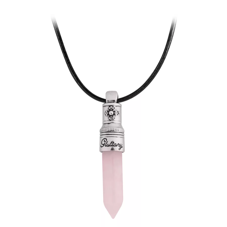 Collana Gluttony rosa con ciondolo argento e cordino in pelle nera