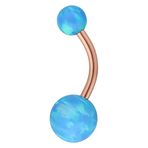 Bananabell in opale azzurro chiaro con barra in titanio rosé su sfondo bianco