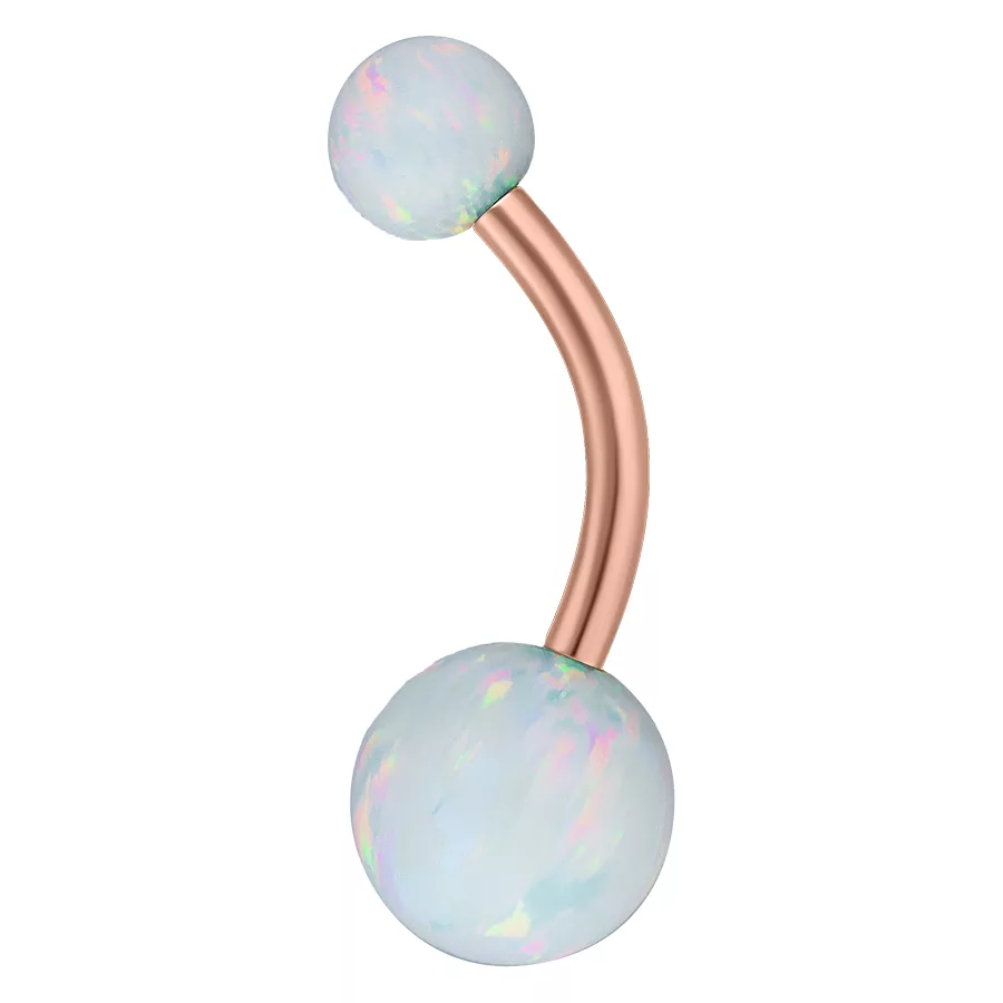 Piercing all'ombelico con opale bianco e oro rosa, lunghezza 8 mm