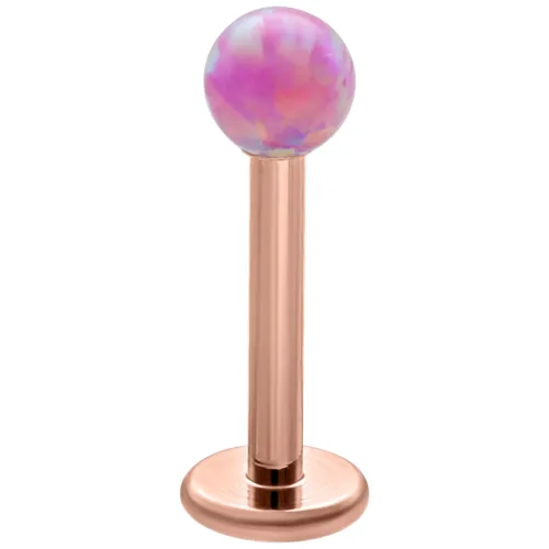 Labret in oro rosa con sfera Bubble Gum Opale da 5 mm su sfondo bianco