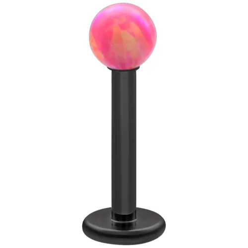 Labret in titanio nero con sfera opale Light Hot Pink da 5 mm su sfondo bianco