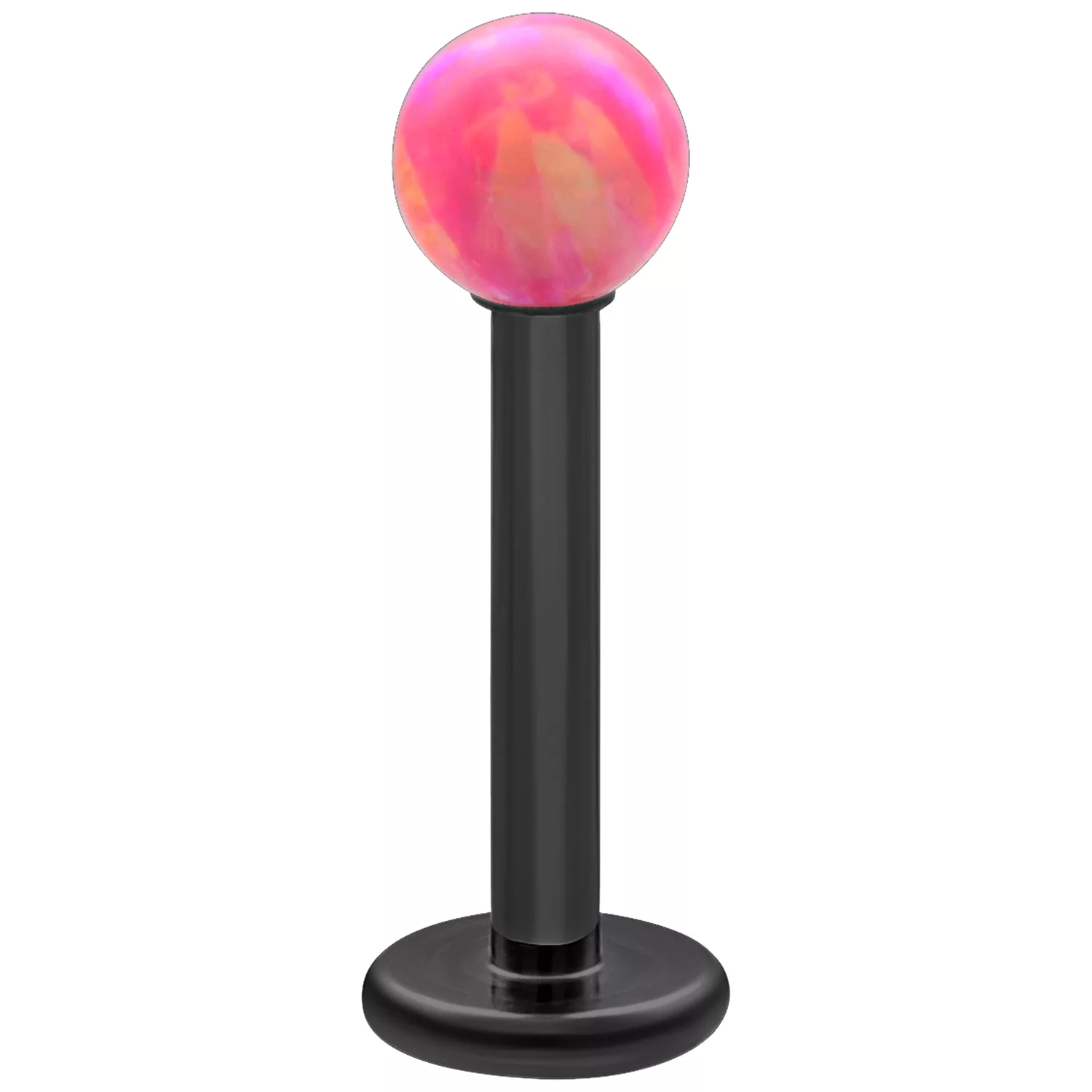 Labret in titanio nero con sfera opale Light Hot Pink da 5 mm su sfondo bianco