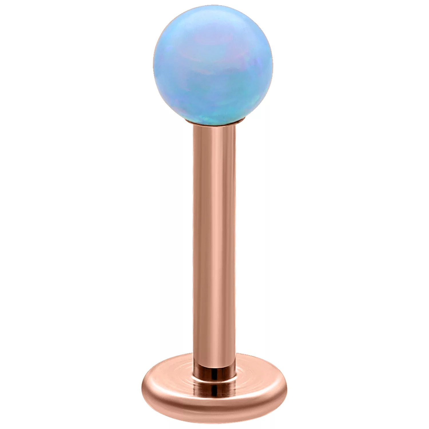 Labret in opale azzurro chiaro con asta in titanio oro rosa, lunghezza 5,0 mm