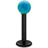Labret con opale blu navy su asta di titanio nero su sfondo bianco