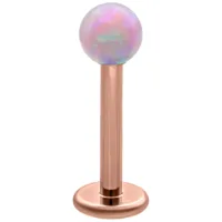 Micro Labret con sfera di opale sintetico rosa e barra in titanio oro rosa su sfondo bianco