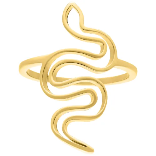 Anello Snake dorato in acciaio chirurgico con design sinuoso su sfondo bianco