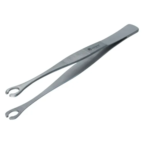 Pinzetta d'argento in acciaio inox senza chiusura su sfondo bianco