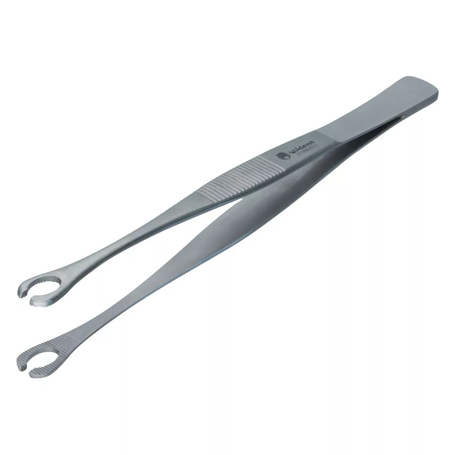 Pinzetta in acciaio inox senza chiusura per piercing Pinzetta d'argento in acciaio inox senza chiusura su sfondo bianco