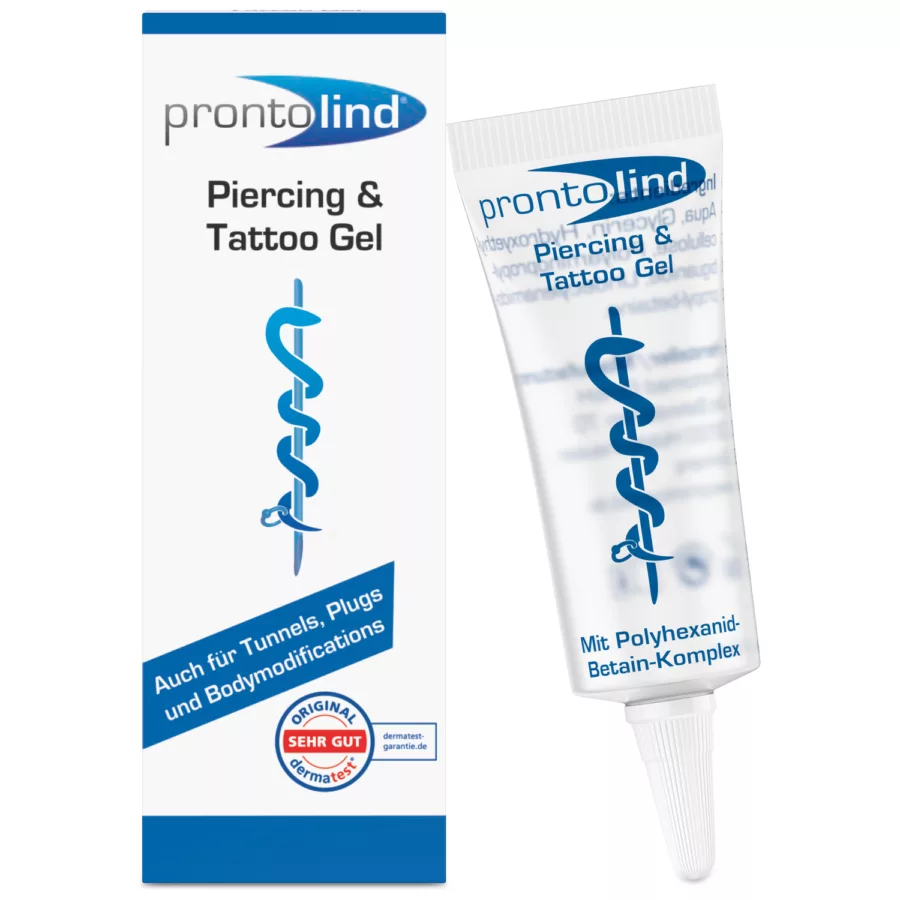 Gel ProntoLind in tubo trasparente e confezione su sfondo bianco