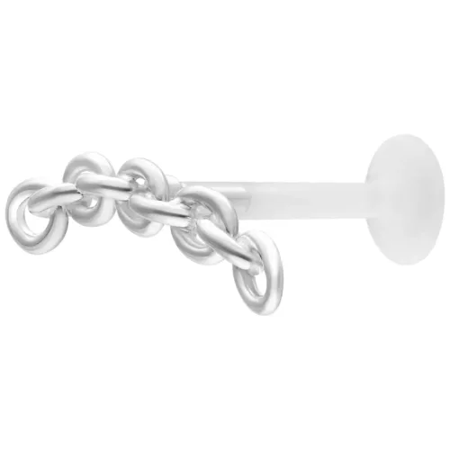 Labret argento con catena d'ancora e Push Fit su sfondo bianco