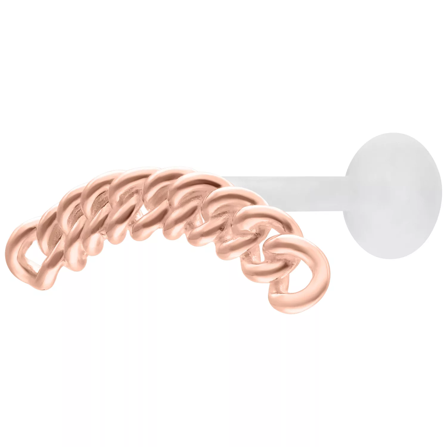 Chunky Chain Push Fit Labret in oro rosa con placca da 5,0 mm su sfondo bianco