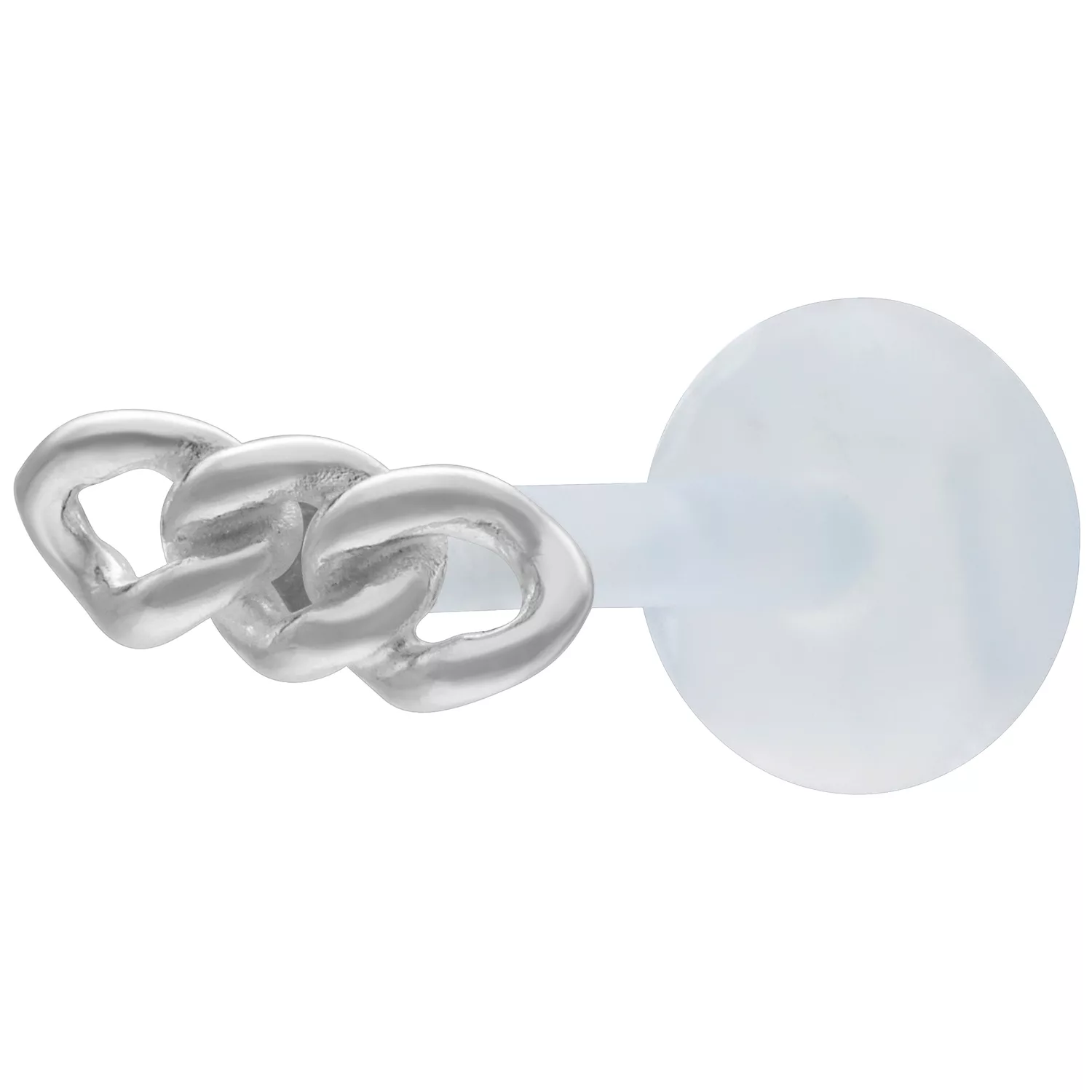 Labret argento con design a catena chunky su sfondo chiaro