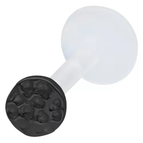 Labret nero con design martellato, Push Fit, su sfondo bianco