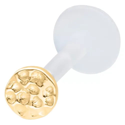 Labret martellato dorato con Push Fit su sfondo bianco, lunghezza 11 mm