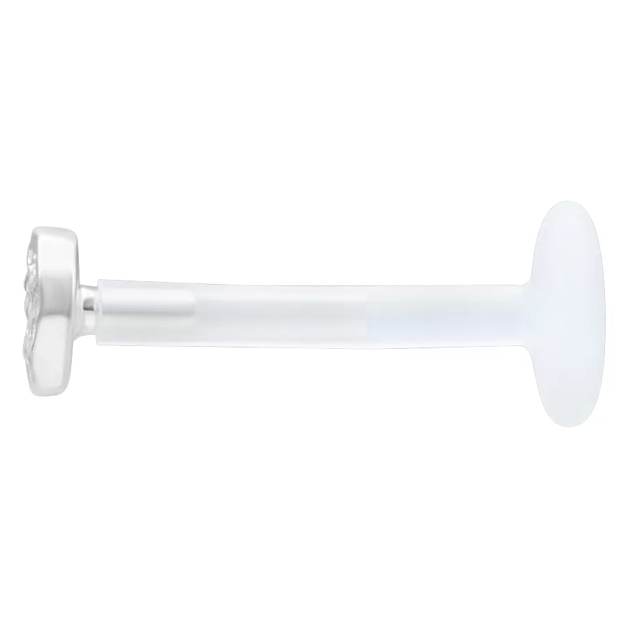 Labret in argento con inserto martellato su sfondo bianco