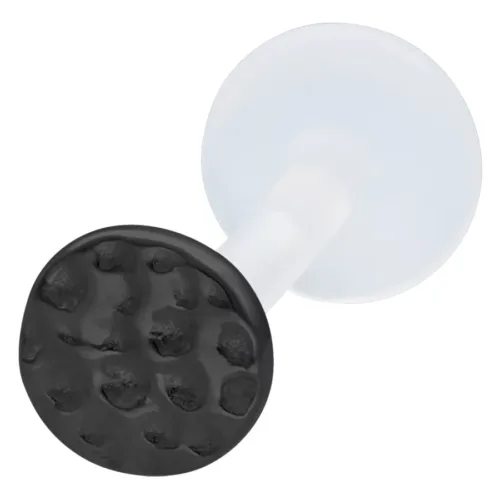 Labret nero Hammered Circle con Push Fit su sfondo bianco