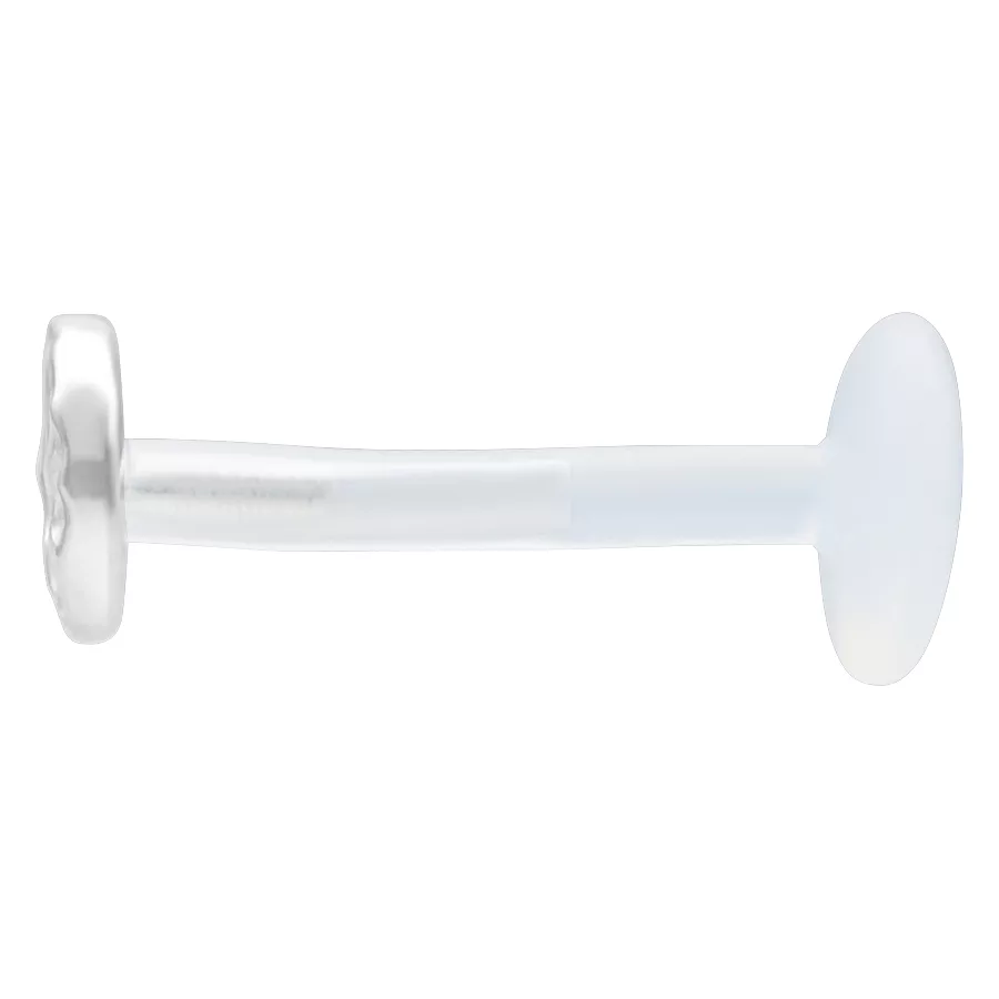 Labret in argento con inserto martellato rotondo su sfondo bianco