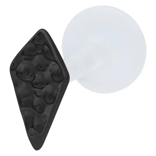 Labret nero a forma di rombo con texture martellata e chiusura Push Fit