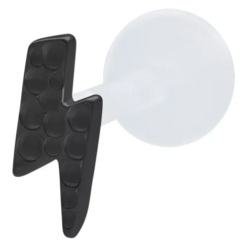 Labret nero con design a fulmine martellato su sfondo bianco