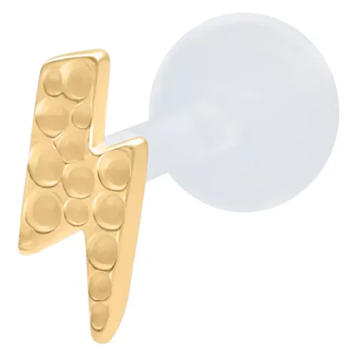 Labret Flash dorato con superficie martellata, dimensione 5mm su sfondo bianco