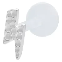 Silbernes Labret mit Blitzdesign auf weißem Hintergrund