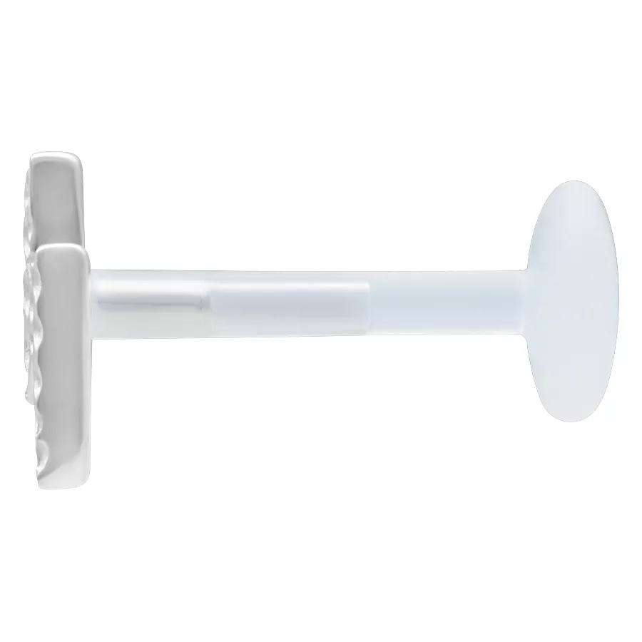 Labret argento con meccanismo Push Fit, lunghezza 11,0 mm, su sfondo bianco