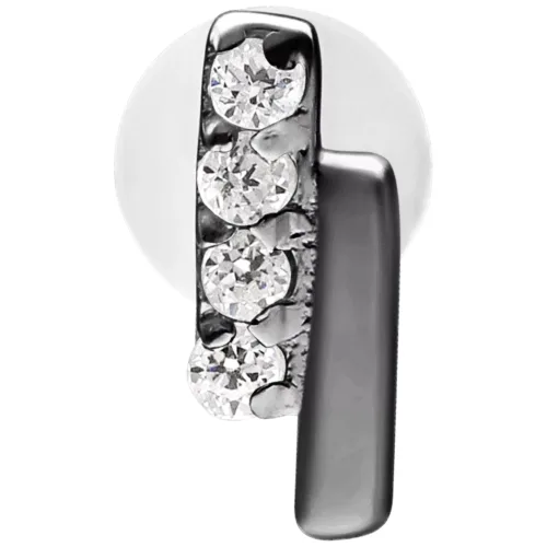 Labret Push Fit Crystal Double Bar nero con piastra da 5,0 mm su sfondo bianco