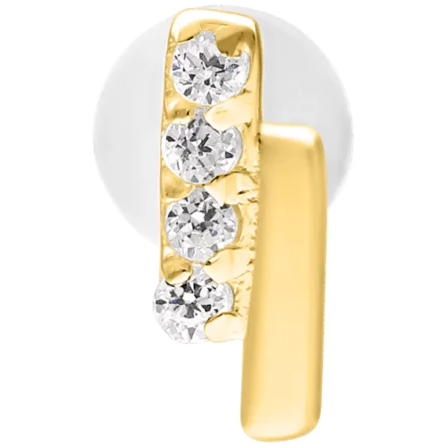 Labret dorato con doppio cristallo, lunghezza 5mm, su sfondo bianco