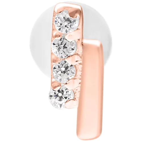 Labret in oro rosa con due barre di cristallo su sfondo bianco