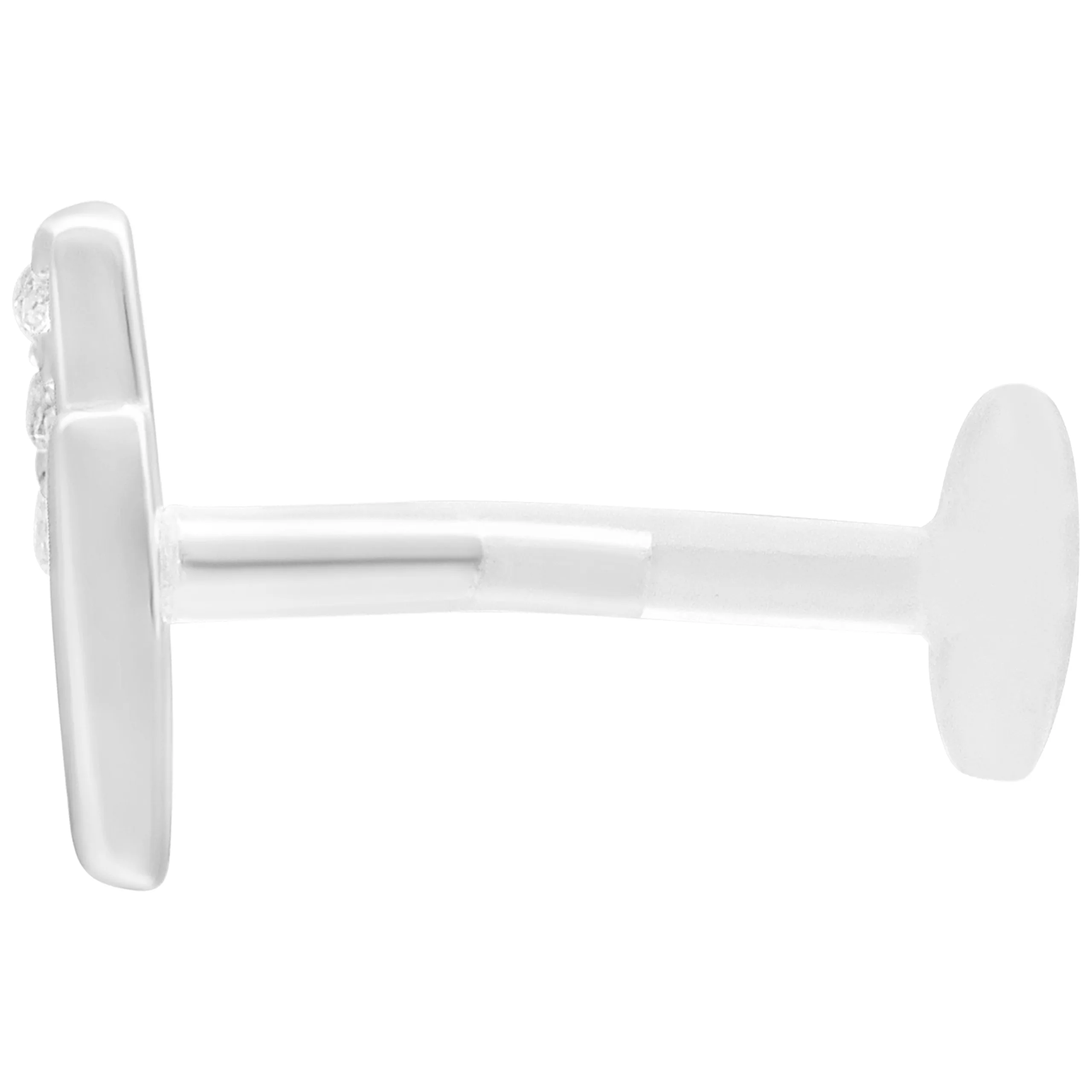 Labret argento con Crystal Double Bar e Push Fit su sfondo bianco