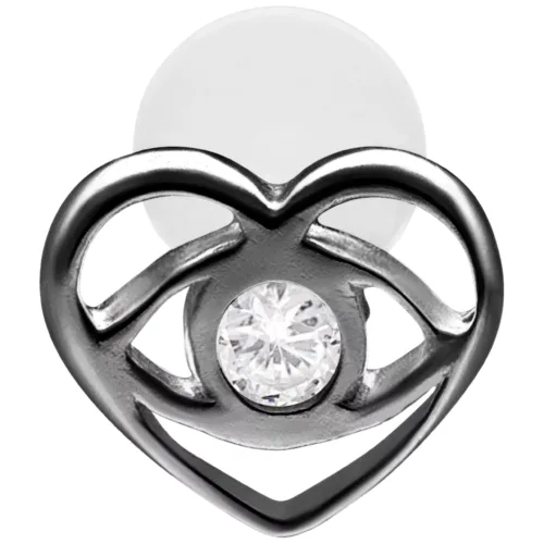 Labret nero Push Fit con forma a cuore e cristallo al centro