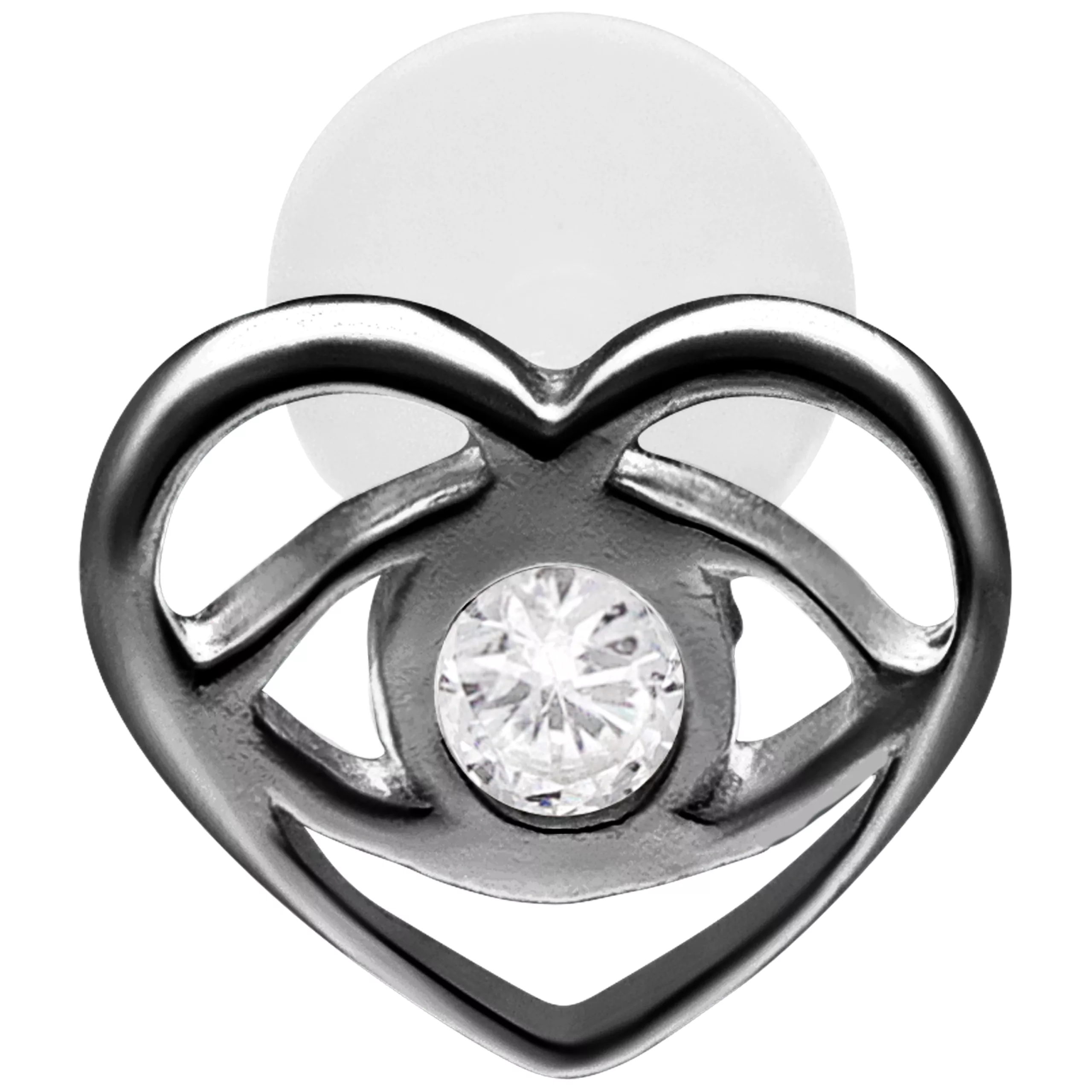 Labret nero Push Fit con forma a cuore e cristallo al centro