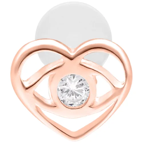 Labret in oro rosa con design a cuore e pietra chiara su sfondo bianco