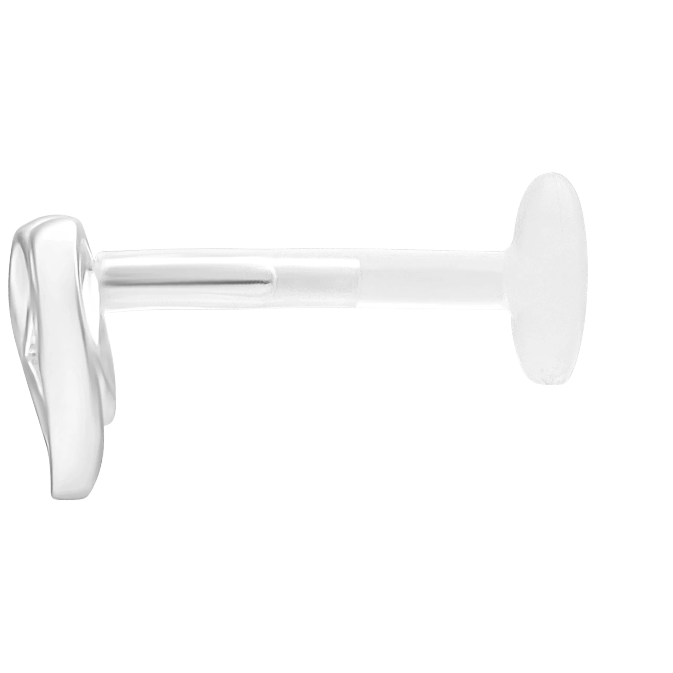Piercing Labret in argento con Push Fit su sfondo bianco