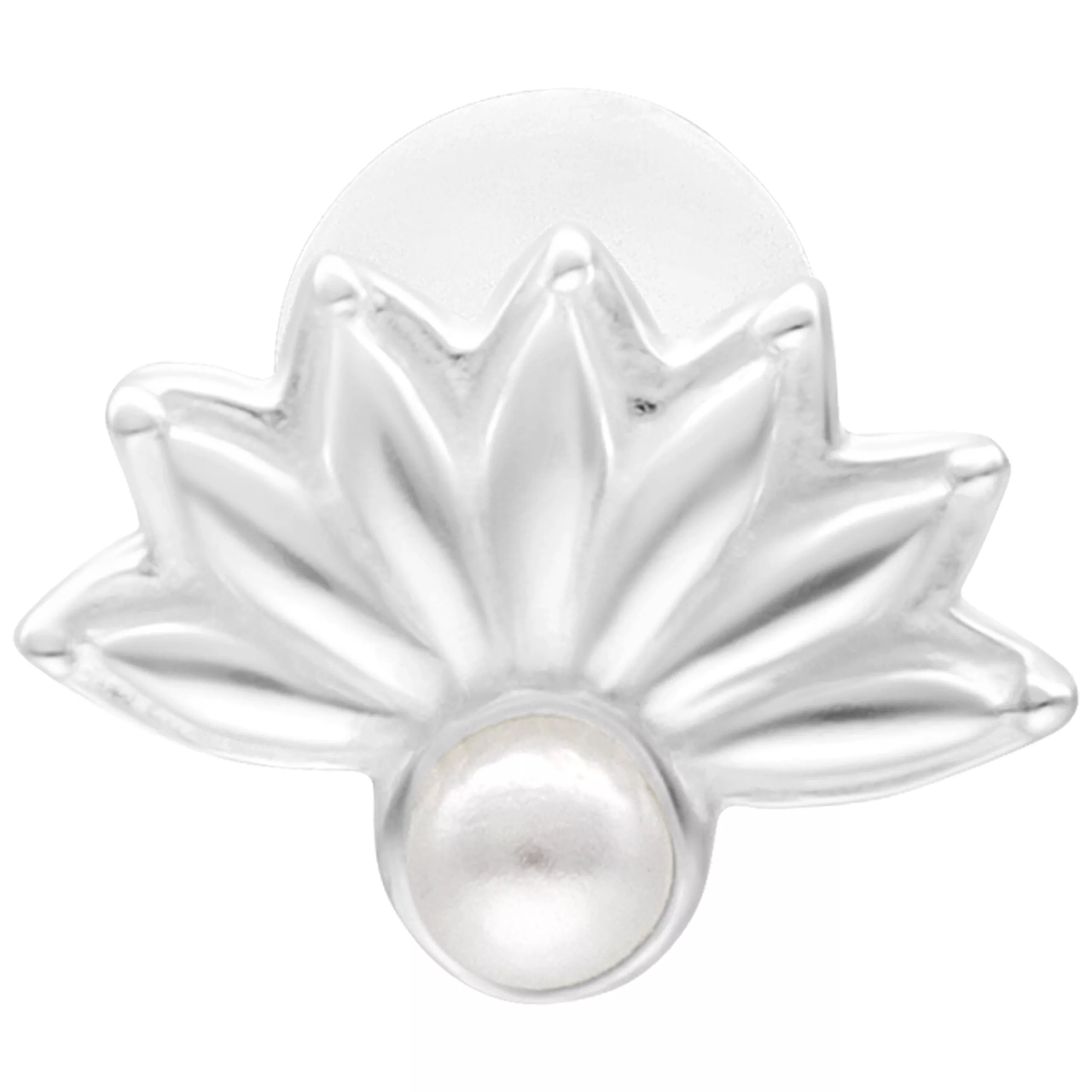 Labret in argento con motivo di pavone e perla su sfondo bianco