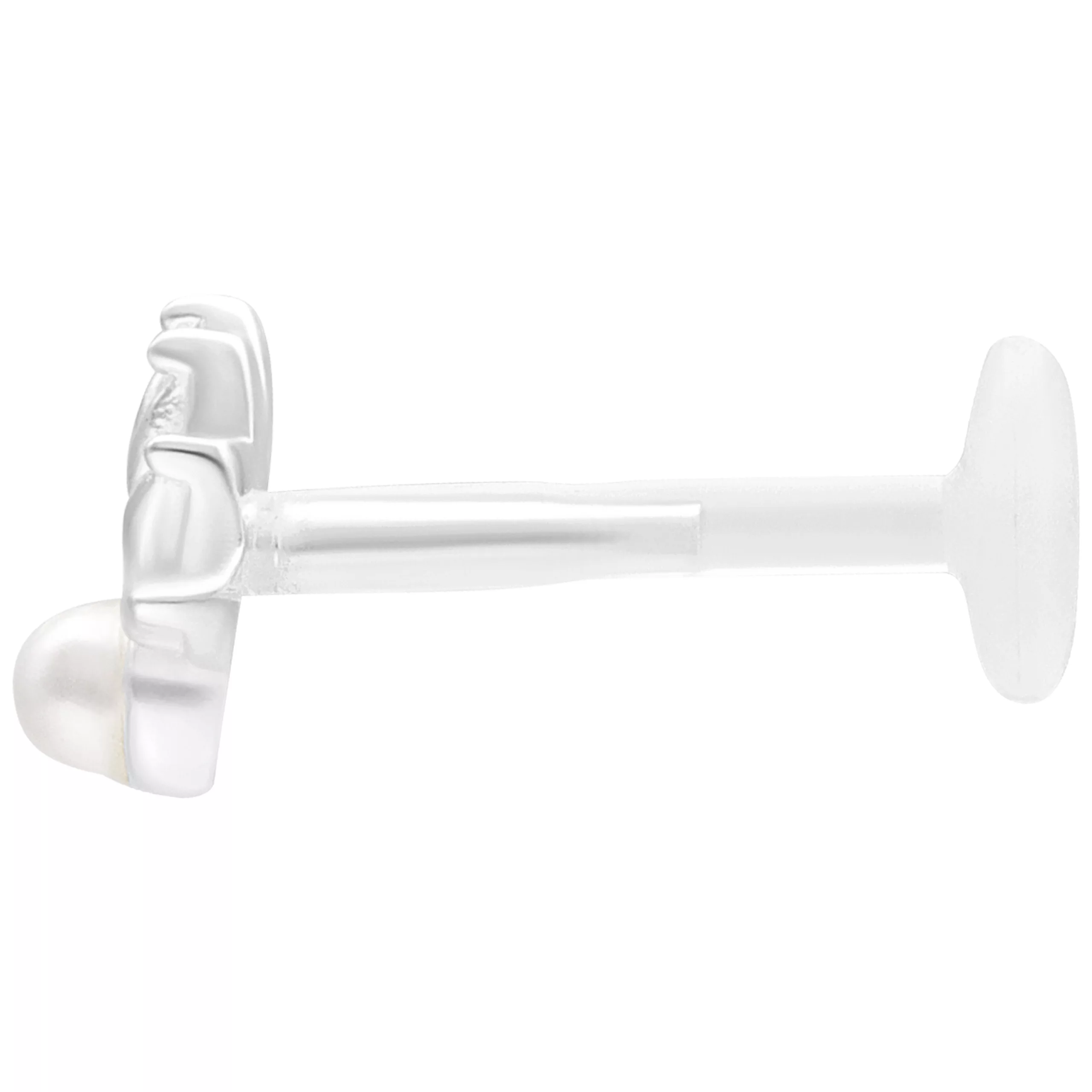 Labret color argento con perla su sfondo bianco