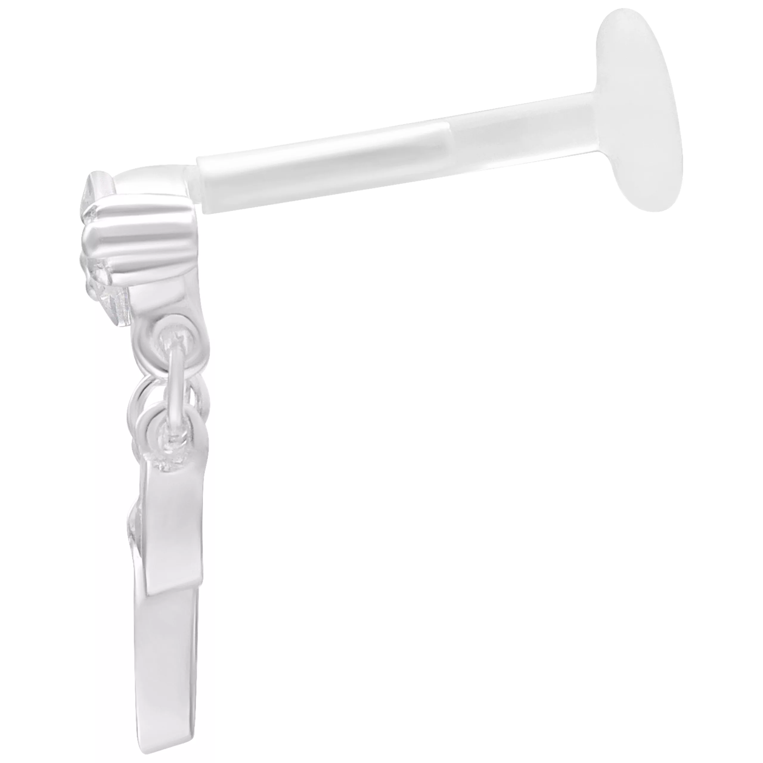 Labret argento con sistema Push Fit, lunghezza 5,0 mm su sfondo bianco