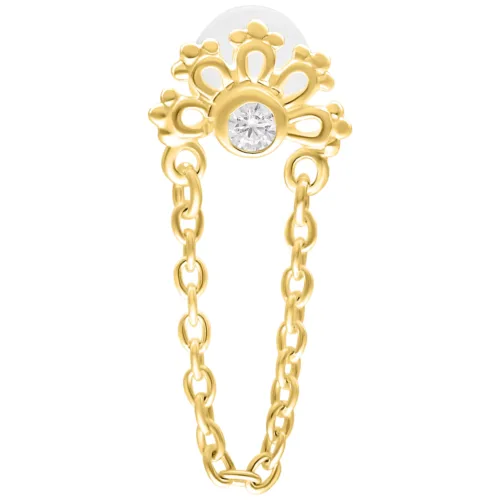 Labret d'oro con cristallo scintillante e design a catena su sfondo bianco