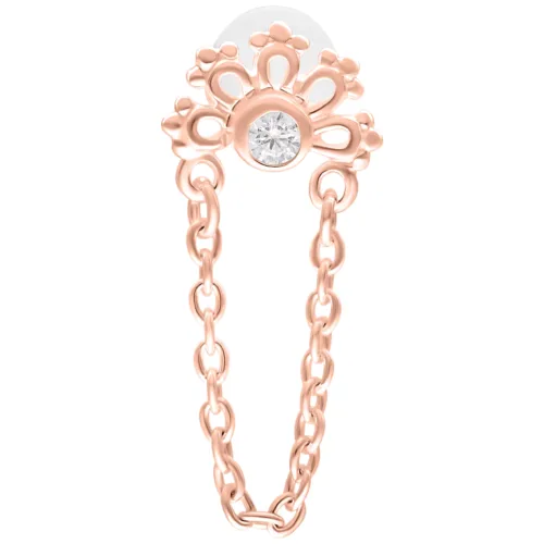 Labret in oro rosa con cristallo e elemento a catena su sfondo bianco