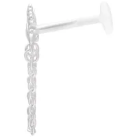 Labret color argento con cristallo e dettaglio a catena su sfondo bianco